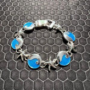 Star Fish and Wave Bracelet Blue and Silver 18K White Gold Plated